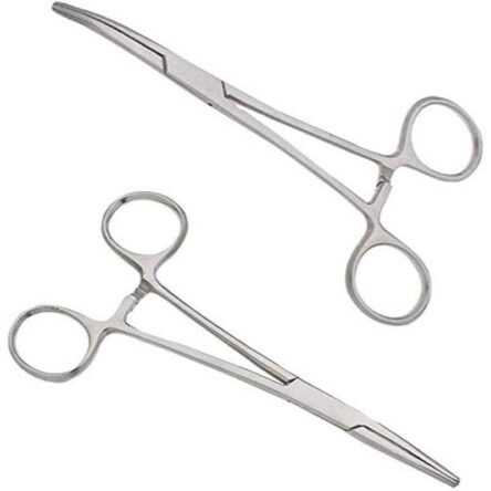 Forgesy 2 Pcs 8 inch Stainless Steel Straight & Curved Hemostatic Forceps Set