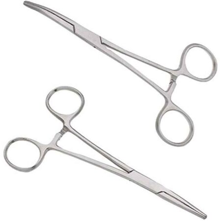 Forgesy 2 Pcs 8 inch Stainless Steel Straight & Curved Hemostatic Forceps Set