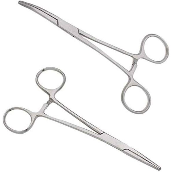 Forgesy 2 Pcs 8 inch Stainless Steel Straight & Curved Hemostatic Forceps Set