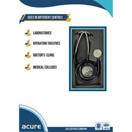 Acure Deluxe Stainless Steel Black Dual Head Acoustic Stethoscope