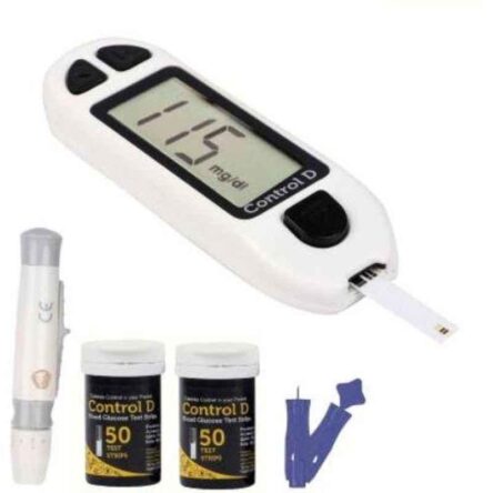 Control D CDW01 White Automatic Glucose Blood Sugar Testing Machine & Glucometer with 100 Strip