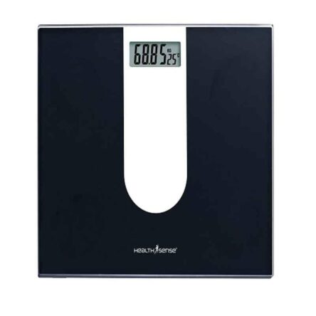 HealthSense 150kg Glass Top Black & White Digital Weighing Machine