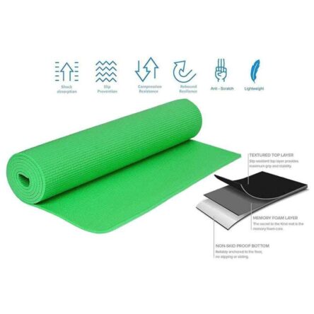 Strauss 1730x610x6mm Green PVC Yoga Mat with Cover