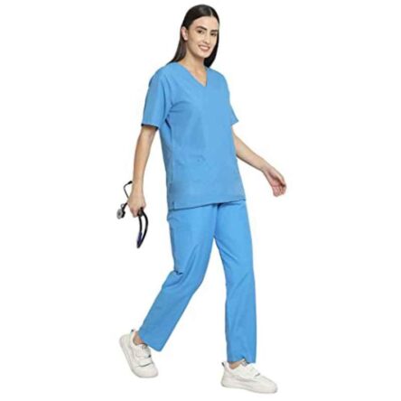 Indosurgicals Polyester & Cotton Blue Unisex Scrub Suit