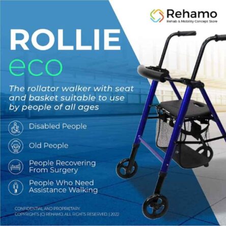 Rehamo Rollie ECO Aluminium Blue & Black Rollator with Wheels