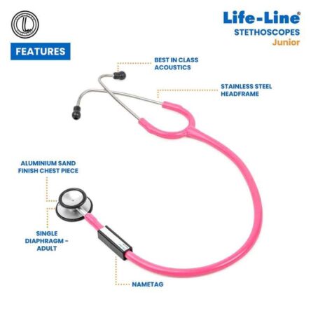 Lifeline Aluminium Pink Single Diaphragm Chest Piece Stethoscope with 2 Way Tube