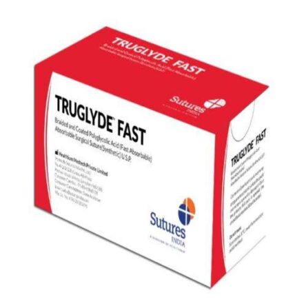 Truglyde Fast 12 Foils 2-0 USP 140cm 1/2 Circle Reverse Cutting & 1/2 Circle round Body Fast Absorbing Braided & Coated Polyglycolic Acid Suture Box