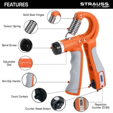 Strauss 15x11x3cm Plastic Orange Adjustable Hand Grip with Counter