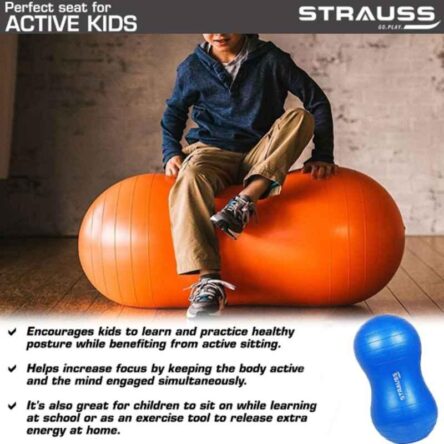 Strauss 95x45cm Rubber Peanut Blue Anti-Burst Gym Ball with Foot Pump