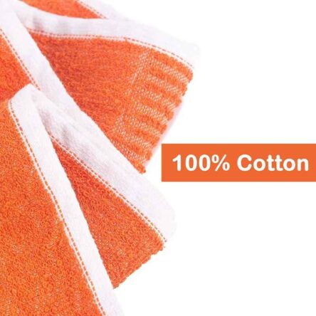 Rise N Shine 70x150cm 400GSM Cotton Orange Strip Bath Towel for Men & Women (Pack of 4)