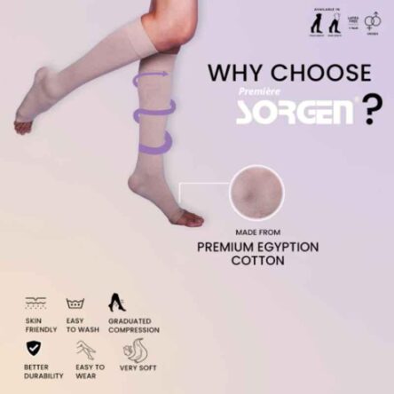 Sorgen Premiere Cotton Beige Class 2 Thigh Length Open Toe Compression Stockings