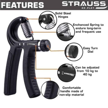 Strauss 21.5x14x4cm Plastic Black Adjustable Hand Grip Strengthener