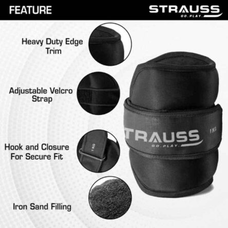 Strauss 30.5×15.3×4.3cm Neoprene Black Adjustable Round Shape Ankle Weight