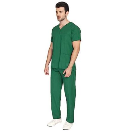 Indosurgicals Polyester & Cotton Bottle Green Unisex Scrub Suit