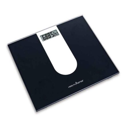 HealthSense 150kg Glass Top Black & White Digital Weighing Machine