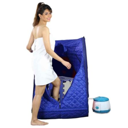 Kawachi Blue Portable Steam Sauna Bath for Health & Beauty Spa at Home with Folding Stool