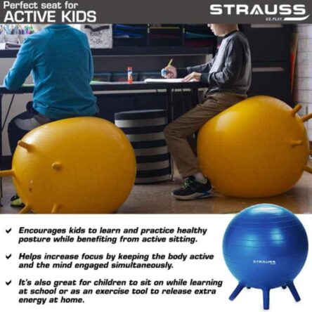 Strauss 26x24x12cm Rubber Round Blue Anti-Burst Gym Ball with Foot Pump