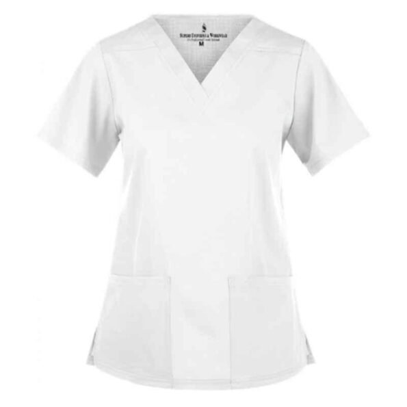 Superb Uniforms Polyester & Viscose White Half Sleeves V Neck Scrub for Women