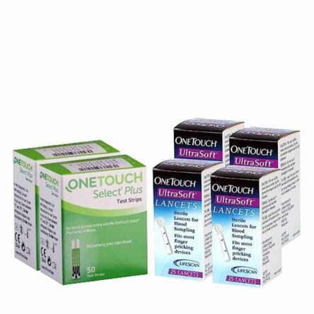 OneTouch 100 Pcs Select Plus Diabetes Test Strips & 100 Pcs Ultra Soft Lancet Combo