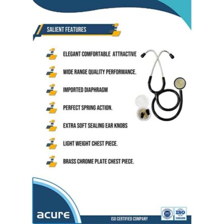 Acure Deluxe Stainless Steel Black Dual Head Acoustic Stethoscope