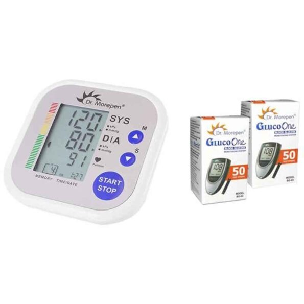 Dr. Morepen BP-02 Blood Pressure Monitor & BG-03 Gluco One 100 Test Strips Combo