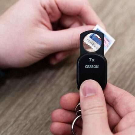 Carson 18mm 7X Plastic Clip & View Pop-Up Retractable Aspheric Keychain Magnifier