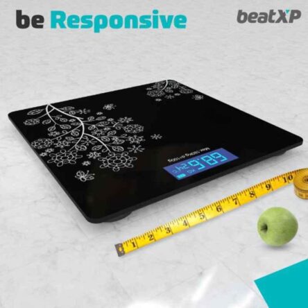 Pristyn Care beatXP Pro Max 180kg Black Floral Digital Body Weighing Scale with Tempered Glass & LCD Display