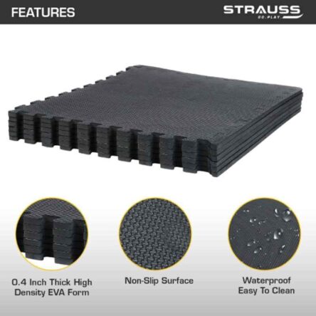 Strauss EVA Foam Black Puzzle Interlocking Tiles Exercise Mat