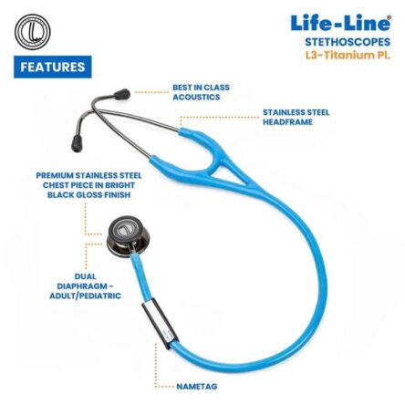 Lifeline Stainless Steel Light Blue Dual Side Diaphragm Chest Piece Stethoscope with 2 Way Tube