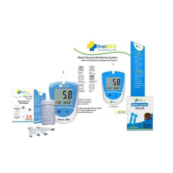 Firstmed Blue & White Glucometer with 25 Strips & 25 Lancets