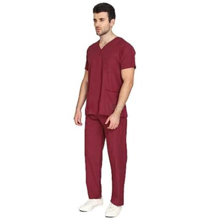 Indosurgicals Polyester & Cotton Maroon Unisex Scrub Suit