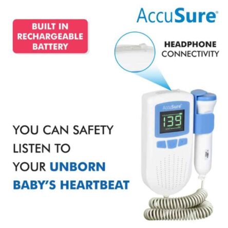 AccuSure Fetal Doppler for Doctors & Mothers Fetal Heart Rate Monitor with USB Charging & LCD Display