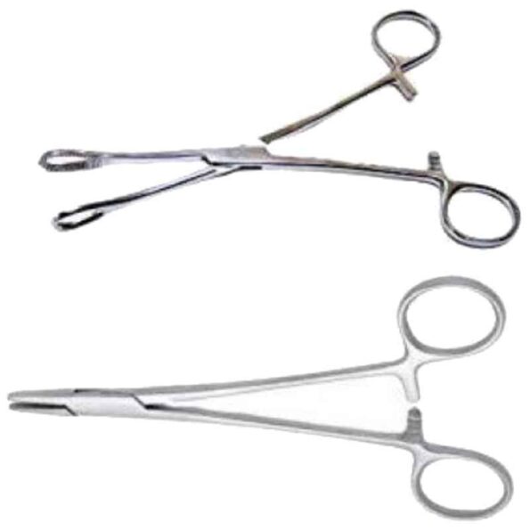 Forgesy 2 Pcs 8 inch Stainless Steel Needle Holder & Sponge Forcep Set