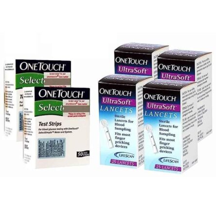 OneTouch 100 Pcs Select Diabetes Test Strips & 100 Pcs Ultra Soft Lancet Combo