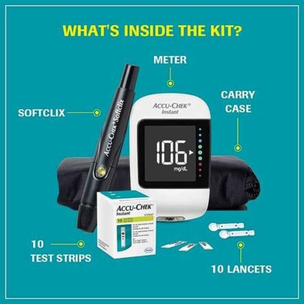 Accu-Chek White Instant Glucometer Kit with 10 Pcs Test Strips & Lancets