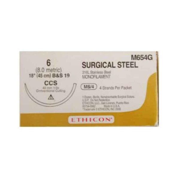Ethicon M654 12 Pcs 6 Stainless Steel Ethisteel Monofilament Suture Box