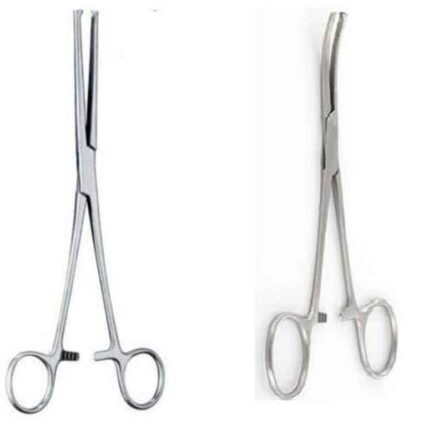 Forgesy 2 Pcs 6 inch Stainless Steel Straight & Curved Kochers Artery Forceps Set