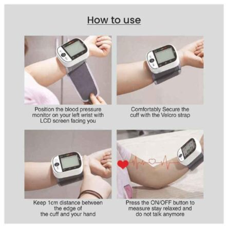 Easycare White Fully Automatic Wrist Blood Pressure Monitor With Cuff Wrapping Guide
