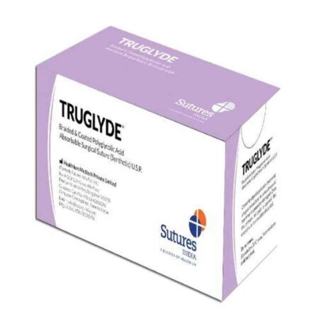 Truglyde 36 Foils 1 USP 180cm 1/2 Circle Round Body Heavy & 1/2 Circle Taper Cutting Double Armed Fast Absorbing Synthetic Suture Box