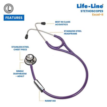Lifeline Excel-II Stainless Steel Pink Chest Piece Stethoscope with 2 Way Tube
