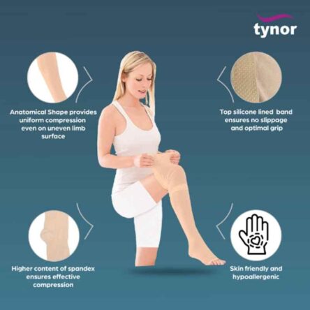 Tynor I67EAZ Polyamide Class-II Beige High Knee Medical Compression Stocking