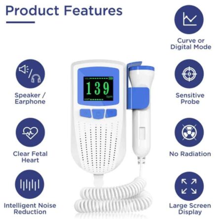 K-Life FD-101 White Heartbeat Rate Detection Monitor with In-Built Speaker Fetal Doppler