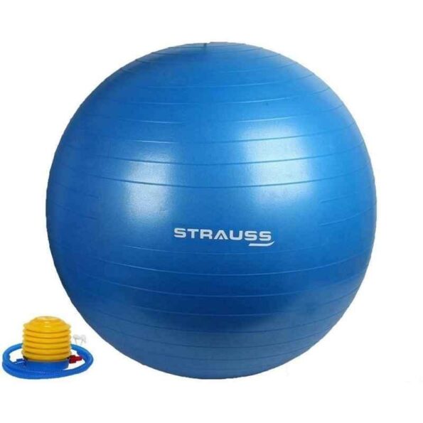 Strauss 65cm Blue PVC Anti Burst Gym Ball with Foot Pump