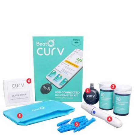 BeatO Curv Type-C USB Glucometer Kit with 100 Test Strips & 100 Lancets