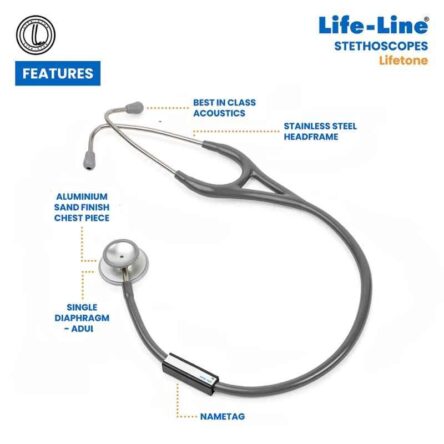 Lifeline Aluminium Grey Single Diaphragm Chest Piece Stethoscope with 2 Way Tube