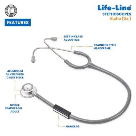 Lifeline Alpha Aluminium Grey Single Diaphragm Chest Piece Stethoscope with Y Tube