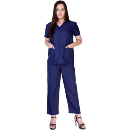 Saraf Cotton Navy Blue Medical V Neck Scrub Suit