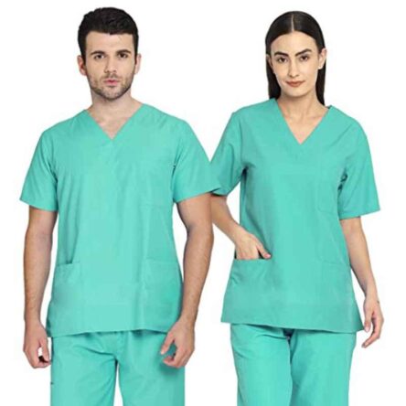 Indosurgicals Polyester & Cotton Sea Green Unisex Scrub Suit