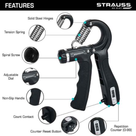 Strauss 15x11x3cm Plastic Black Adjustable Hand Grip with Counter