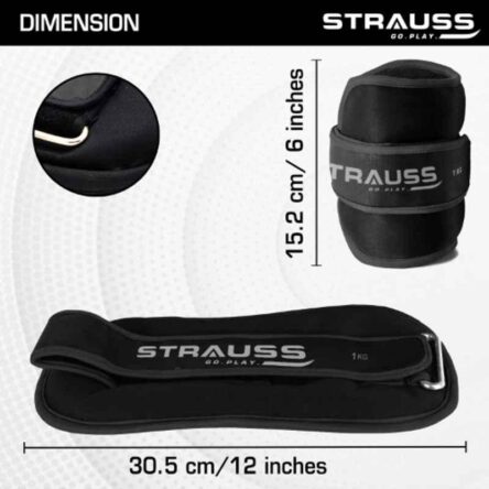 Strauss 30.5×15.3×4.3cm Neoprene Black Adjustable Round Shape Ankle Weight